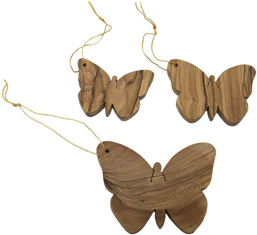 Olive Wood Handcrafted Butterfly Christmas Tree Hanging Ornaments Hand Crafted by Artisans in The Holy Land- 3" x 2.25" (inches)