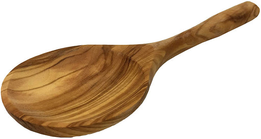 Cuchara de madera de olivo con mango redondo, utensilio decorativo y de cocina hecho a mano y tallado a mano por artesanos (8.5" x 2" x 0.3")