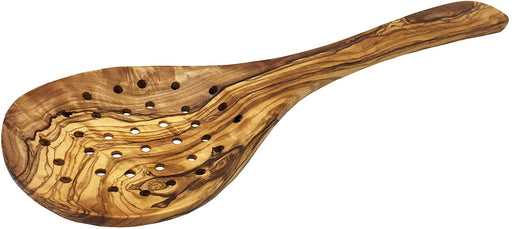 Espátula perforada de madera de olivo hecha a mano Utensilio decorativo y de cocina hecho a mano y tallado a mano por artesanos - 15.25 x 4 x 0.3 (pulgadas)