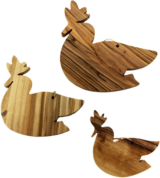 Adornos colgantes de árbol de Navidad de gallo hechos a mano de madera de olivo hechos a mano por artesanos en Tierra Santa- 4" x 3" (pulgadas)