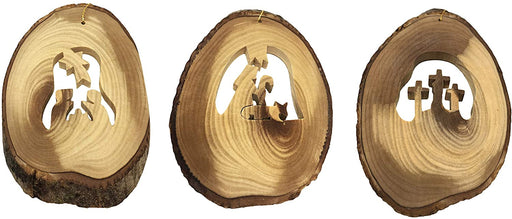 AramediA - Adornos colgantes para árbol de Navidad hechos a mano en madera de olivo hechos a mano en Tierra Santa por artesanos (juego de 3 piezas)