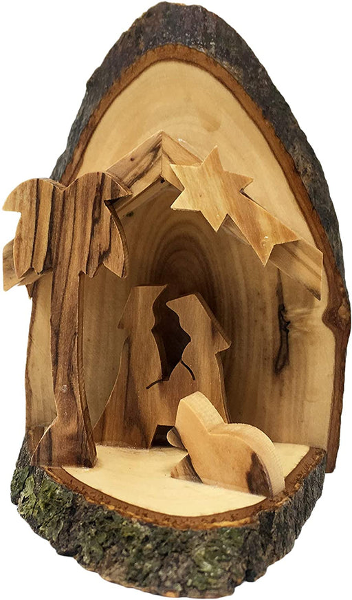 Décoration de crèche de Noël en bois d'olivier fabriquée à la main en Terre Sainte par des artisans - 7,6 x 7,6 x 10,2 cm (pouces)