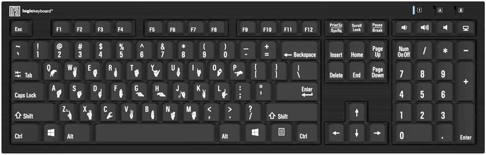 Clavier de signe de main Logickeyboard Nero PC compatible avec Windows 7-11 # LKB-Hand-BJPU-US
