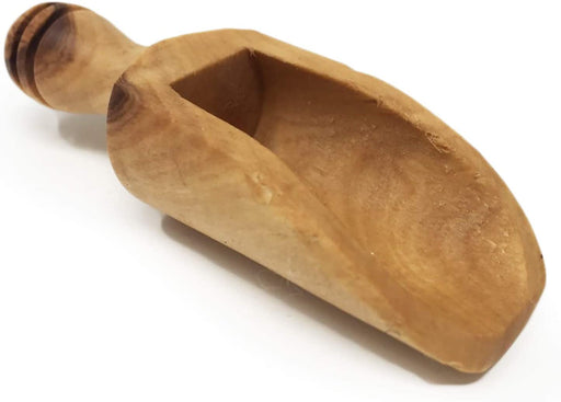 Cuchara para especias de madera de olivo, mango redondo, utensilio decorativo y de cocina hecho a mano y tallado a mano por artesanos (3,5" x 1" x 1")
