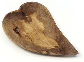 Cuenco de madera de olivo en forma de corazón para servir, hecho a mano y tallado a mano por artesanos (6 x 5,5 x 1 pulgadas)