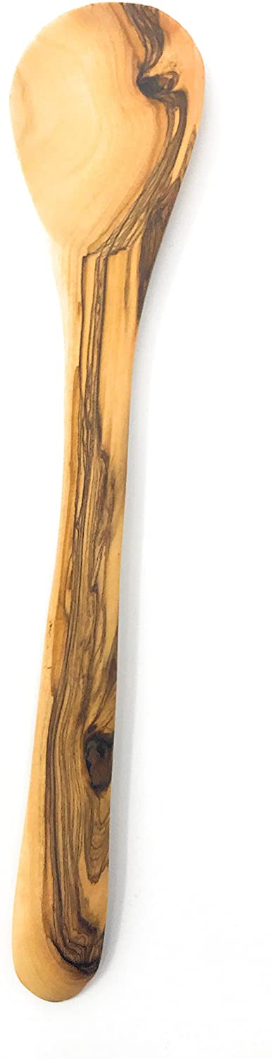 Cuchara de madera de olivo para utensilios de cocina, hecha a mano y tallada a mano por artesanos de Belén cerca del lugar de nacimiento de Jesús (12,5" x 2,5" x 0,3")