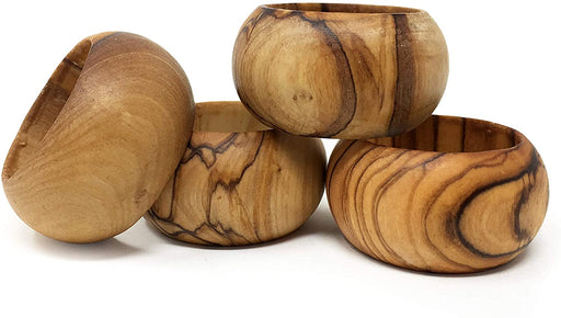 Bois d'olivier fabriqué à la main en Terre Sainte par des artisans ronds de serviette – Lot de 4 – Anneau – (3,8 cm de diamètre et 3,8 cm de haut).