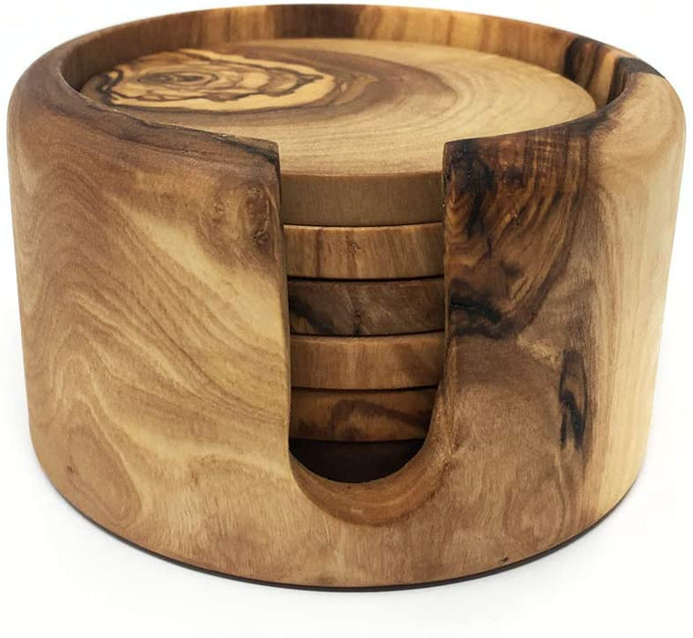 Olive Wood Round Coaster- Undergrowth cups Handmade Decorative; Tunisi —  AramediA