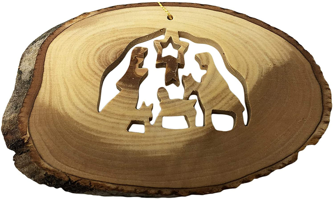 AramediA Olive Wood Handcrafted Christmas Nativity Scene Ornament in The Holy Land by Artisans- 5" x 3" (Inches)