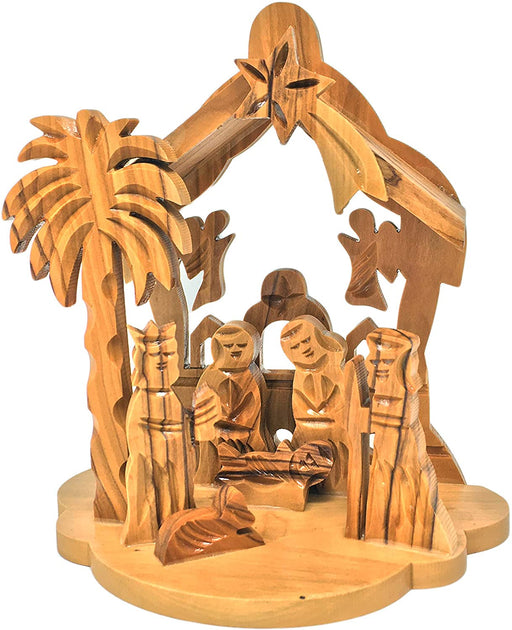 AramediA Adorno navideño de madera de olivo Belén hecho a mano en Tierra Santa por artesanos - 4" x 1.5" x 3.5" (pulgadas)
