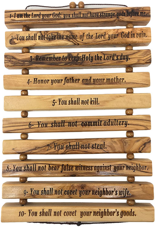AramediA Olive Wood Handcrafted Laser Engraving of The Ten Commandments Wall Decoration in The Holy Land by Artisans– 9" x 6" x 0.5" (inches)