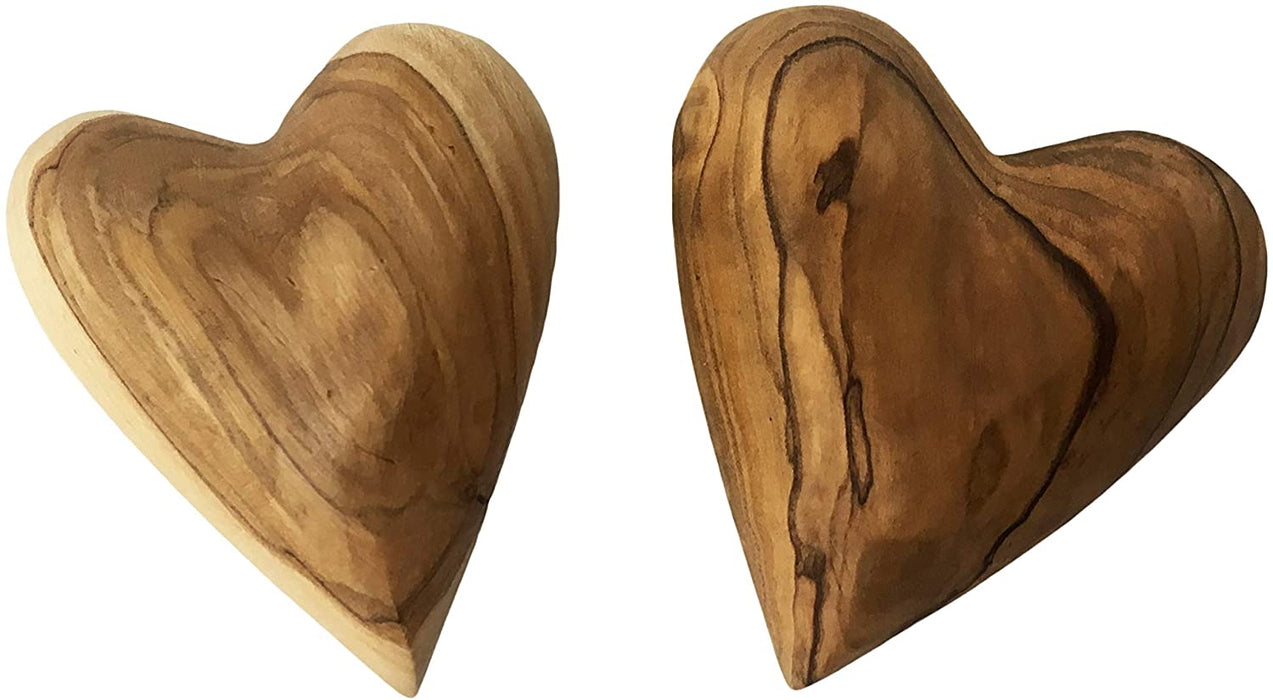 Corazón de madera de olivo mediano hecho a mano en Tierra Santa por Artisans-Juego de 2 - 3" x 2.5" (pulgadas)