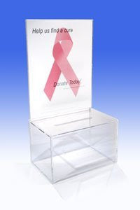 Acrylic Ballot Box Deluxe - W/ Full Page Sign Holder. 8 1/2" Wide X 5 1/2" Deep X 5 1/2" High