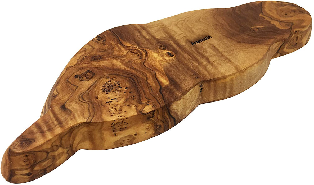 Bandeja para servir de madera de olivo hecha a mano, tabla de quesos para charcutería, hecha a mano y tallada a mano por artesanos - Dimensiones: 13 x 4 (pulgadas)