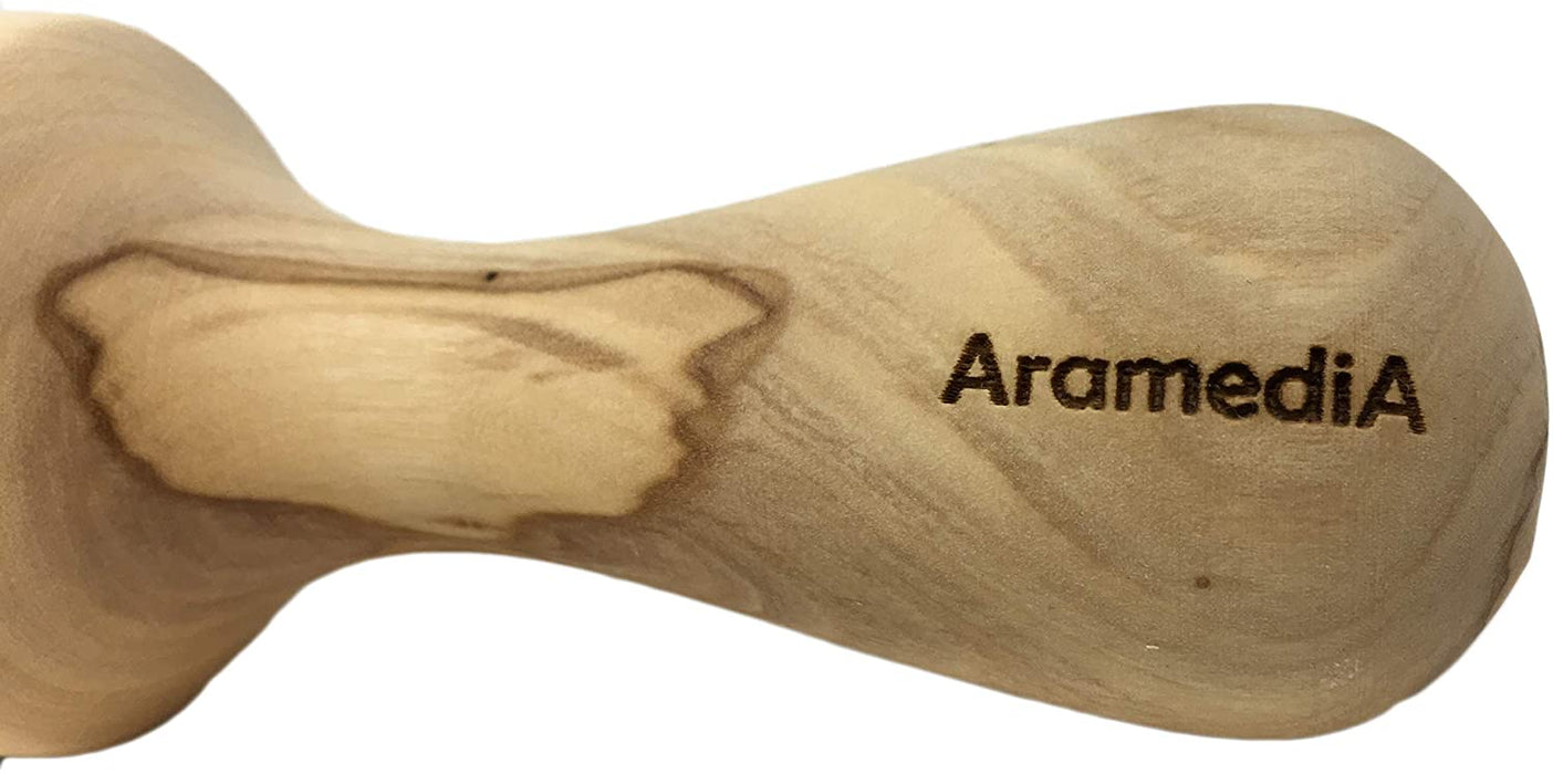 Rodillo de madera de olivo hecho a mano en Tierra Santa por artesanos con asas fijas para hornear masa, pizza, pasteles, pastas y galletas, 15 pulgadas