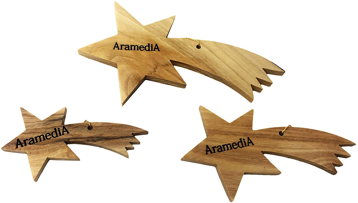 Olive Wood Handcrafted Christmas Stars Ornament in The Holy Land by Artisans - 4" x 2" (inches)