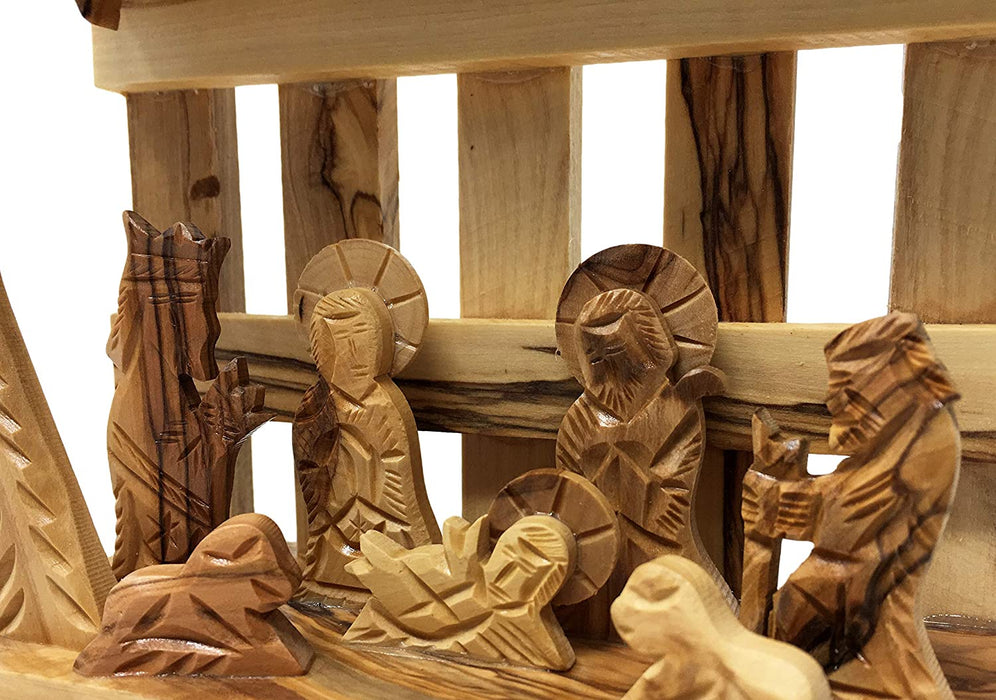 Olive Wood Christmas Ornament Nativity Scene Handcrafted in The Holy Land by Artisans- 5.5" x 5.5" x 2.5" (inches)