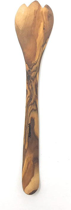 Utensilio de cocina de madera Tenedor de madera de olivo - Hecho a mano y tallado a mano por artesanos de Belén cerca del lugar de nacimiento de Jesús (12.5" x 2.5" x 0.3")