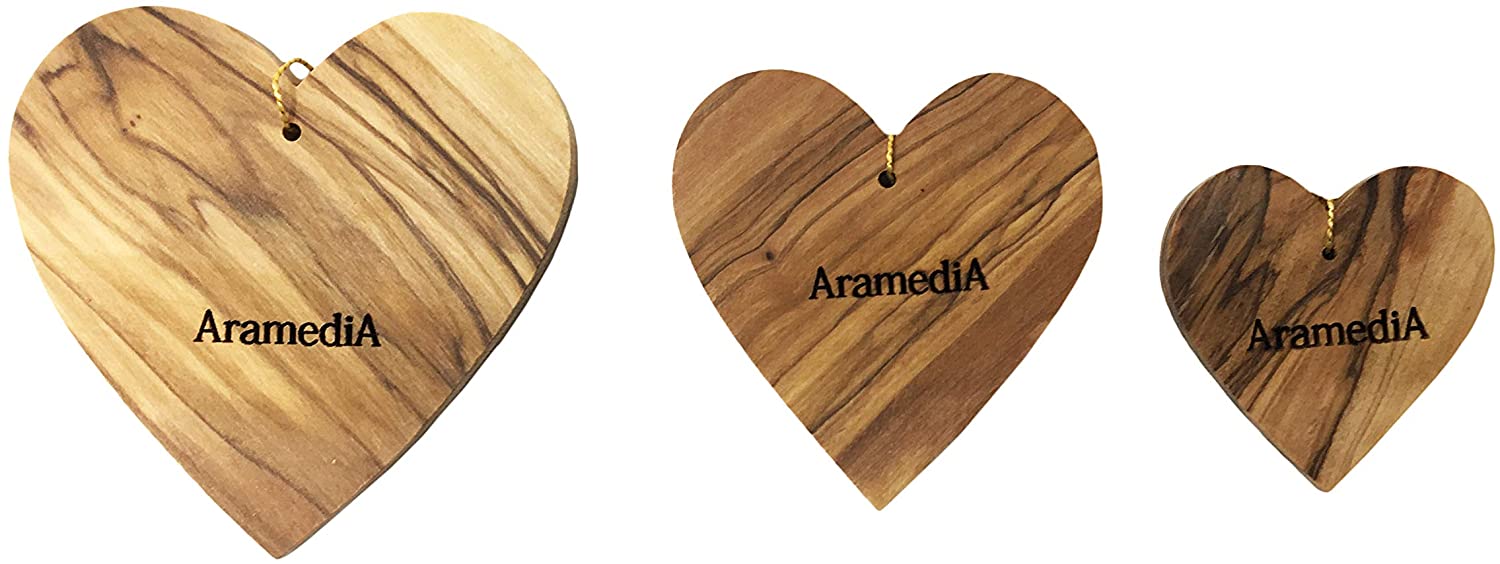 AramediA Arbre de Noël en bois d'olivier fabriqué à la main en terre sainte par des artisans - Ensemble de 3-4" x 3" x 5" (pouces)