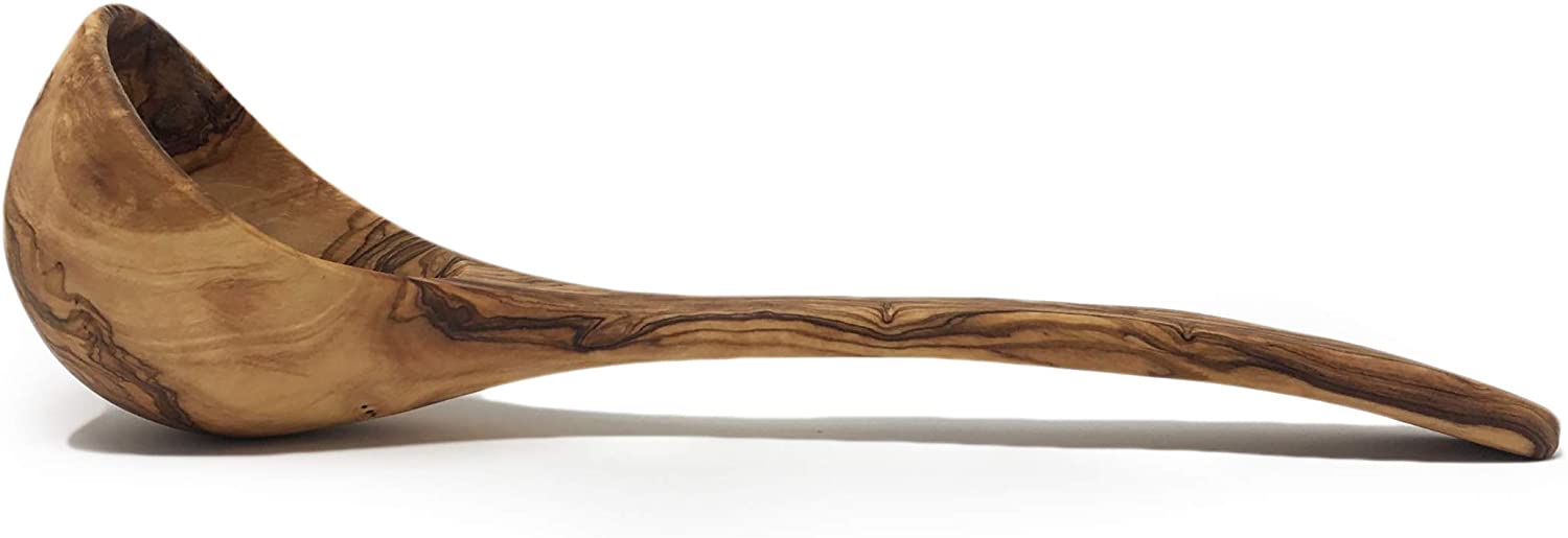 Olive Wood Large Soup Spoon Ladle Decorative and Functional Cooking Utensil Handmade and Hand Carved By Artisans (12" x 3" x 2") Handmade is Usually Imperfect