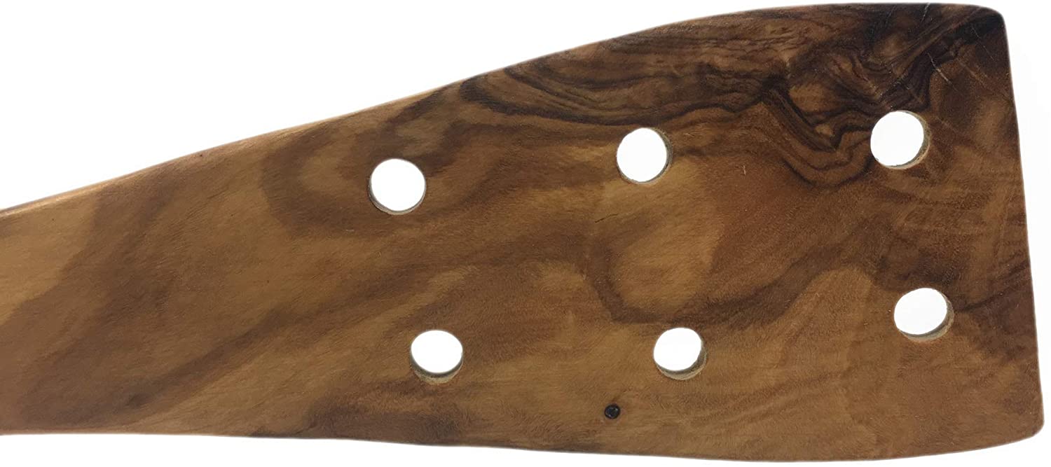 Espátula perforada de madera de olivo hecha a mano, utensilios decorativos y de cocina hechos a mano y tallados a mano por artesanos (11.75" x 2.5" x 0.3")