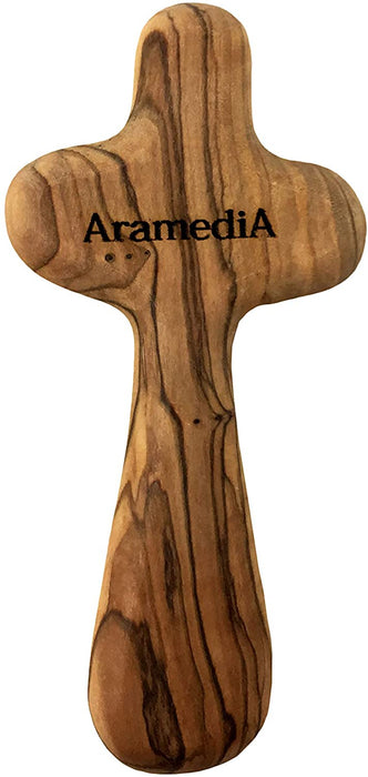 Olive Handcrafted Olive Wood Caring/Holding Cross in The Holy Land by Artisans- Small Pocket Cross; 4" x 2" (Inches)