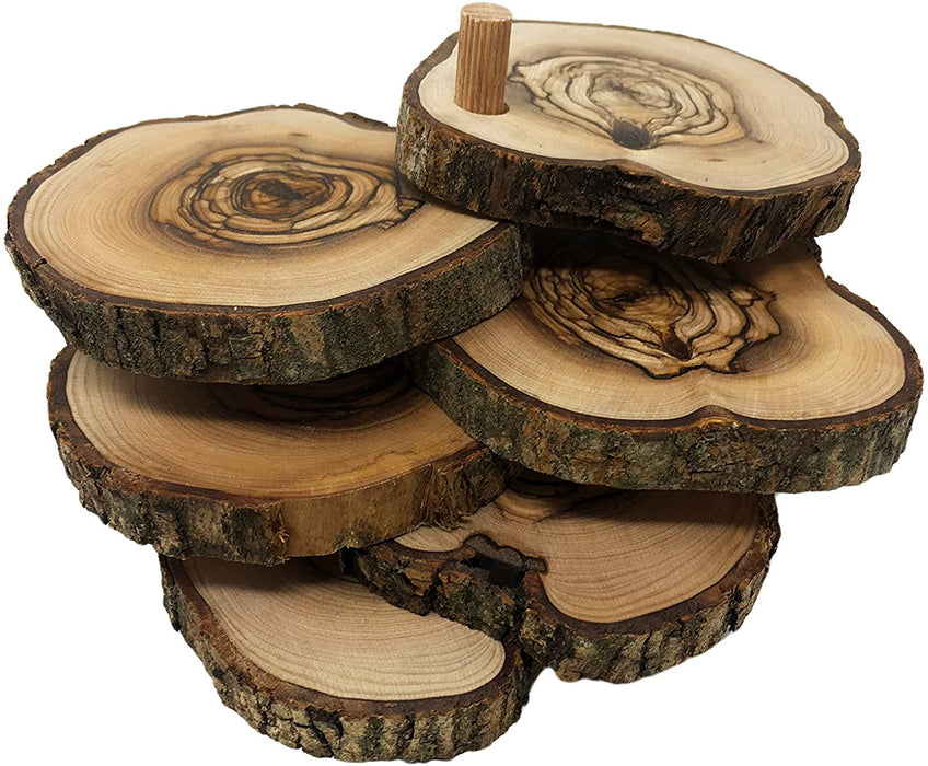 Olive Wood Handcrafted in The Holy Land by Artisans Round Coaster- Undergrowth Cups Handmade Decorative; for Coffee Drinks, Tea, Cafe, Mocha and Latte, Set of 6, Stand for Home and Office
