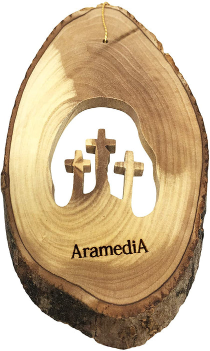 AramediA Olive Wood Handcrafted Christmas Crosses Ornament in The Holy Land by Artisans - 5" x 3" (inches)