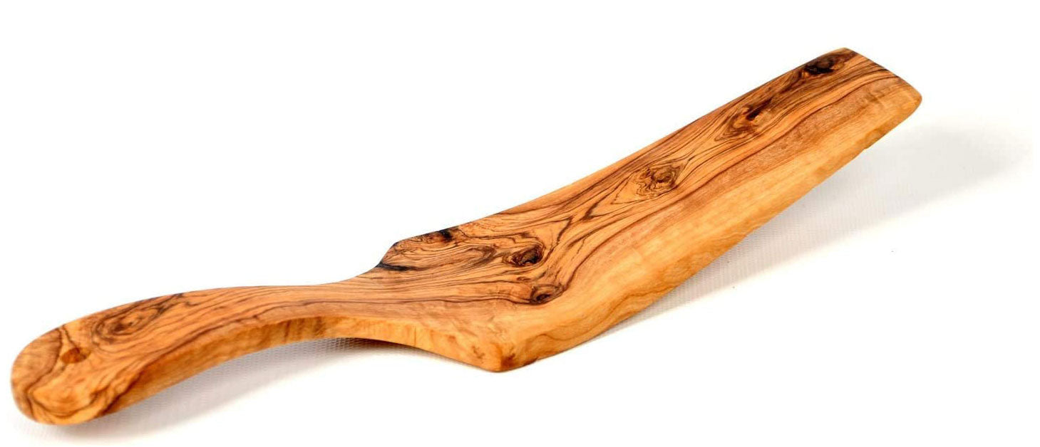 Espátula de madera de olivo para servidor de pizza, soporte para tartas, cortador, hecho a mano y tallado a mano por artesanos.