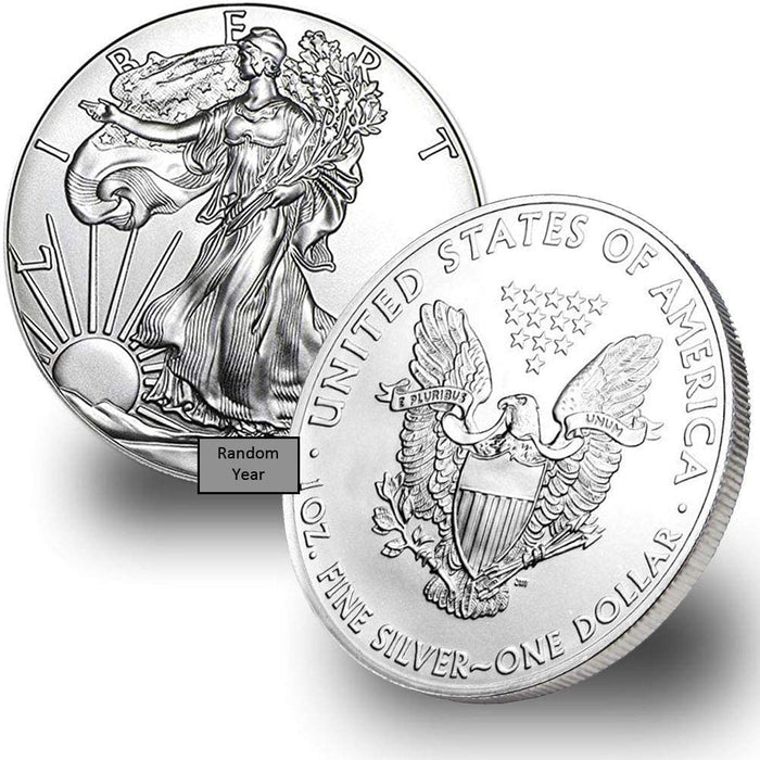 American Eagle Silver Dollar Random Year, Walking Liberty. 1 Dollar 1 OZ .999 Pure Silver. Uncirculated BU by US Mint - Comes with Coin Capsule Holder Sealed Protection