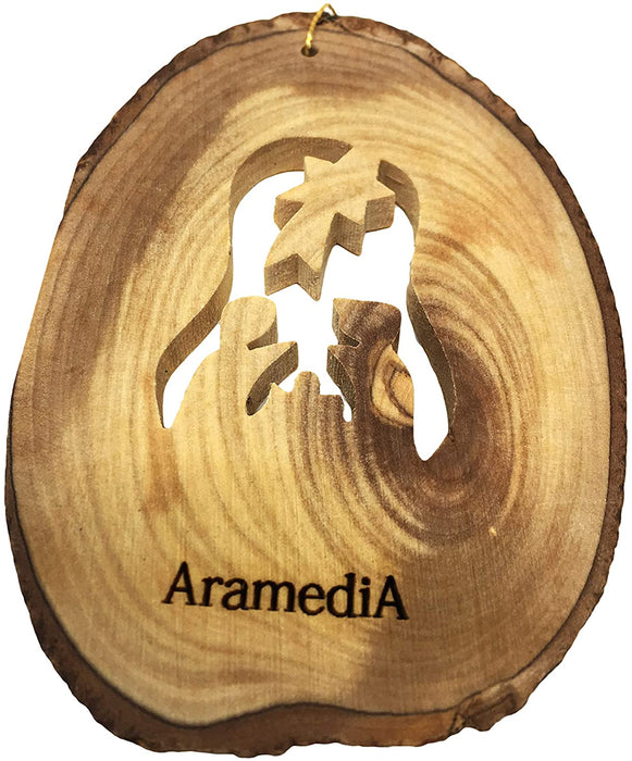 AramediA - Adorno de madera de olivo hecho a mano con estrella fugaz en Tierra Santa por artesanos - 5.0 x 3.0 in (pulgadas)