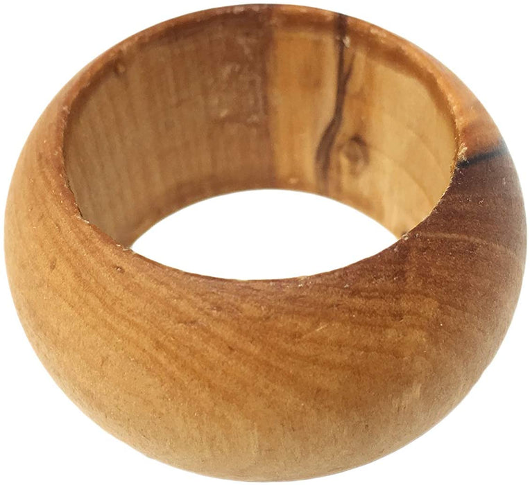 Bois d'olivier fabriqué à la main en Terre Sainte par des artisans ronds de serviette – Lot de 4 – Anneau – (3,8 cm de diamètre et 3,8 cm de haut).