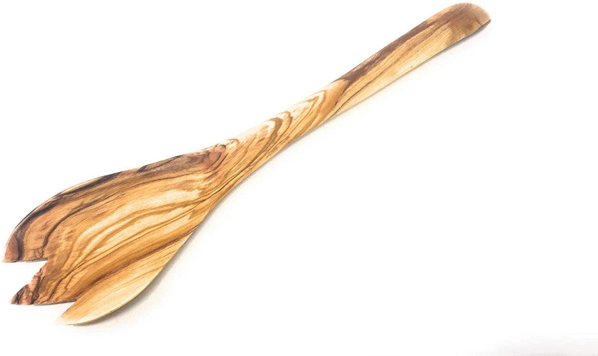 Utensilio de cocina de madera Tenedor de madera de olivo - Hecho a mano y tallado a mano por artesanos de Belén cerca del lugar de nacimiento de Jesús (12.5" x 2.5" x 0.3")