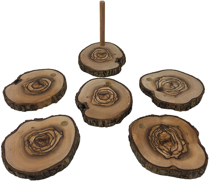 Olive Wood Handcrafted in The Holy Land by Artisans Round Coaster- Undergrowth Cups Handmade Decorative; for Coffee Drinks, Tea, Cafe, Mocha and Latte, Set of 6, Stand for Home and Office