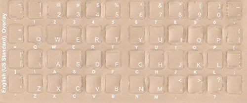 English Keyboard Overlays Stickers, Labels. White Transparent Characters for Black Color Keyboards