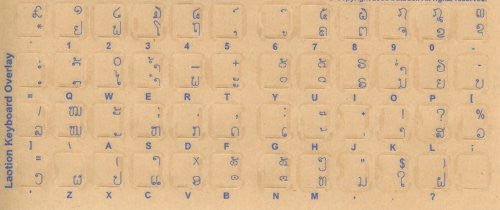 Lao Keyboard Stickers - Labels - Overlays with Blue Characters for White Computer Keyboard