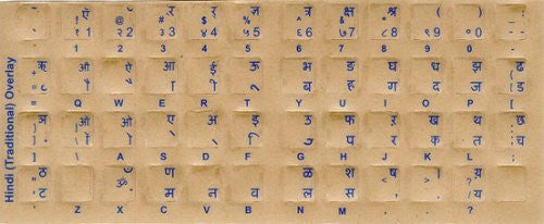 Hindi Transparent Keyboard Stickers Blue Characters Reverse Printed
