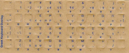 Greek Keyboard Stickers - Labels - Overlays with Blue Characters for White Computer Keyboard