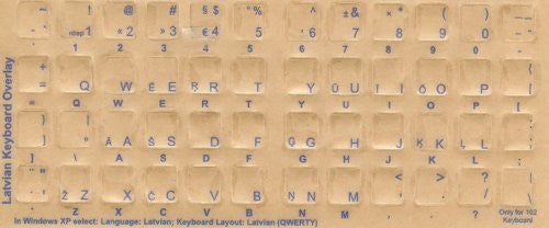 Latvian Keyboard Stickers - Labels - Overlays with Blue Characters for White Computer Keyboard