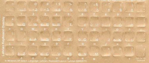 Latvian Keyboard Stickers - Labels - Overlays with White Characters for Black Computer Keyboard