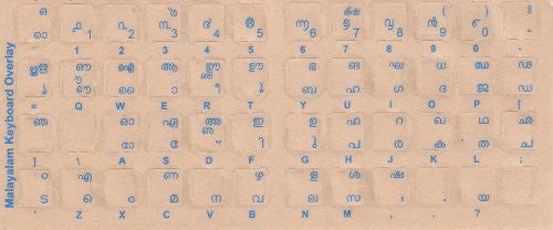 Malayalam Keyboard Stickers - Labels - Overlays with Blue Characters for White Computer Keyboard