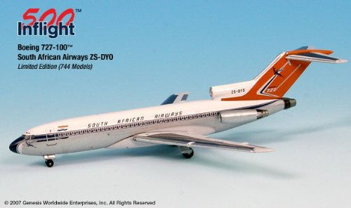 South African Airways 727-100F ZS-DYO Avion Miniature Modèle Métal Moulé Sous Pression 1:500 Pièce # A015-IF5721001