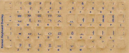 Korean Keyboard Stickers - Transparent with Blue Letters