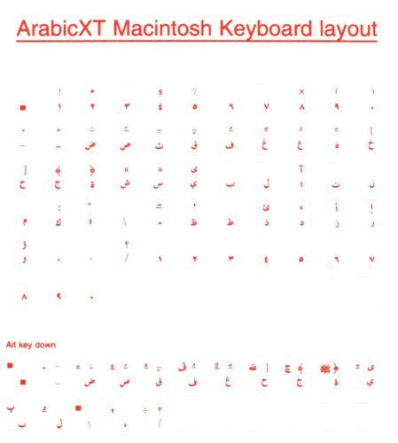 Arabic Overlays Stickers for Macintosh Keyboard, Labels. Red Characters, Transparent for any Language Mac Keyboards.
