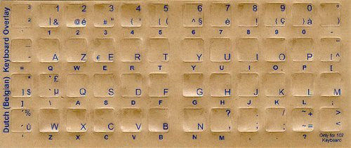 Belgian - Dutch Keyboard Stickers - Labels - Overlays with Blue Characters for White Computer Keyboard