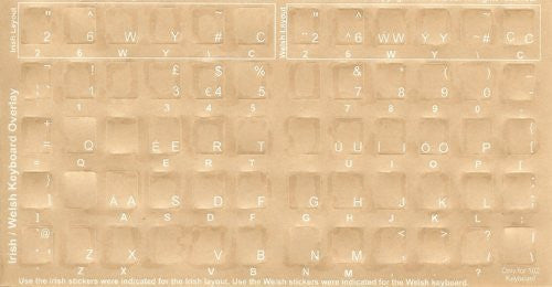 Irish - Welsh Keyboard Stickers - Labels - Overlays with White Charact ...