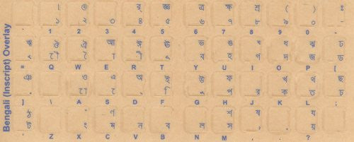 Bengali Keyboard Stickers Labels Overlays Transparent with Blue Characters Letters