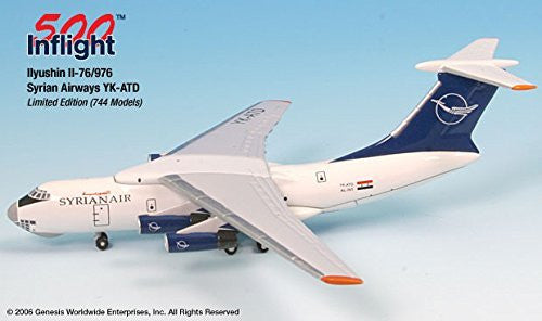 Syrian Airways YK-ATD IL-76 Modèle miniature d'avion en métal moulé sous pression 1:500 Pièce # A015-IF5176003
