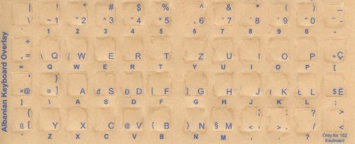 Albanian Keyboard Stickers - Labels - Overlays with Blue Characters for White Computer Keyboard