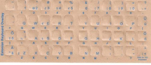 Estonian Keyboard Stickers - Labels - Overlays with Blue Characters for White Computer Keyboard
